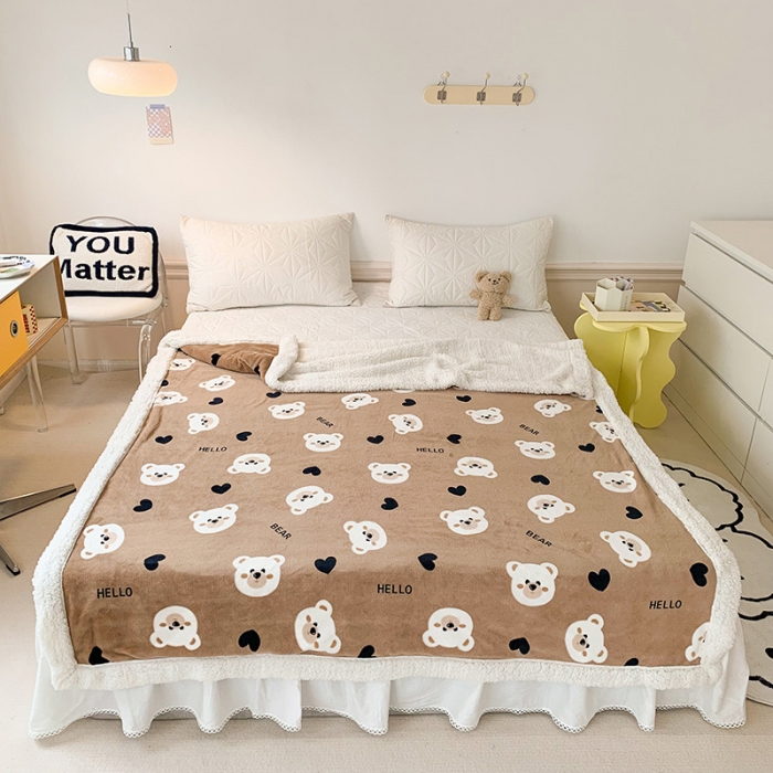 91家纺网 家纺一手货源 找家纺 澳萝拉 2022新款牛奶绒羊羔绒毛毯 布偶熊-咖