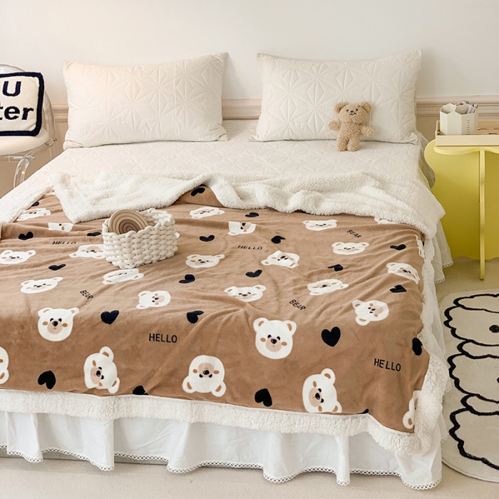 91家纺网 家纺一手货源 找家纺 澳萝拉 2022新款牛奶绒羊羔绒毛毯 布偶熊-咖