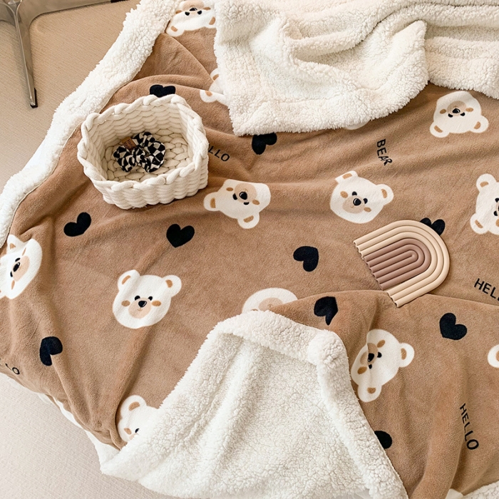 91家纺网 家纺一手货源 找家纺 澳萝拉 2022新款牛奶绒羊羔绒毛毯 布偶熊-咖