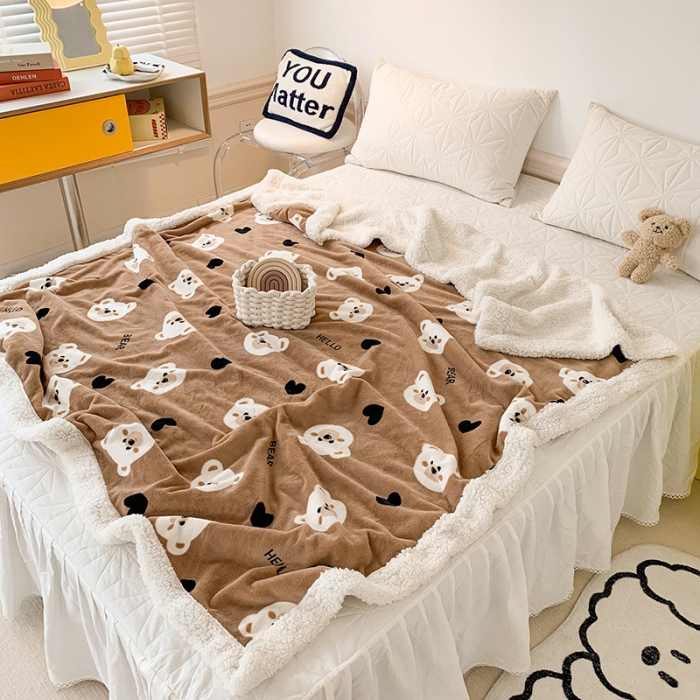 91家纺网 家纺一手货源 找家纺 澳萝拉 2022新款牛奶绒羊羔绒毛毯 布偶熊-咖