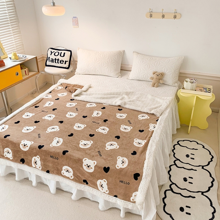 91家纺网 家纺一手货源 找家纺 澳萝拉 2022新款牛奶绒羊羔绒毛毯 布偶熊-咖