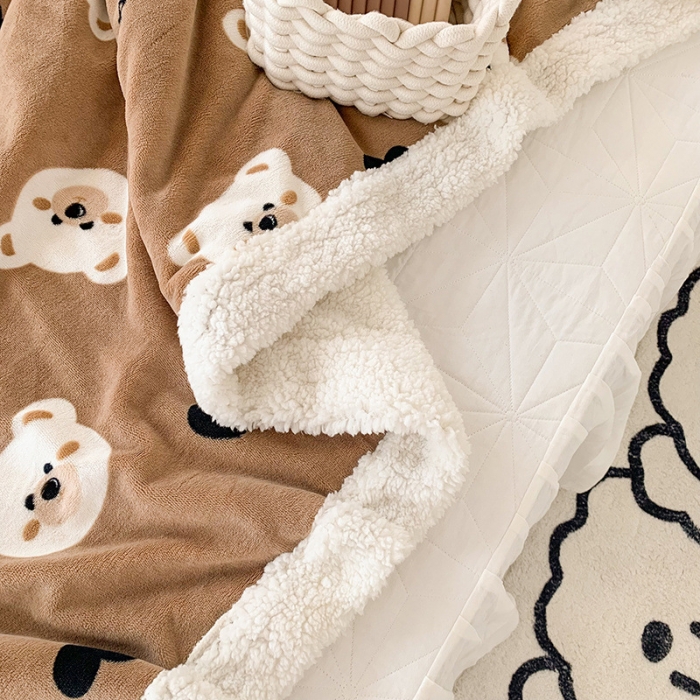 91家纺网 家纺一手货源 找家纺 澳萝拉 2022新款牛奶绒羊羔绒毛毯 布偶熊-咖