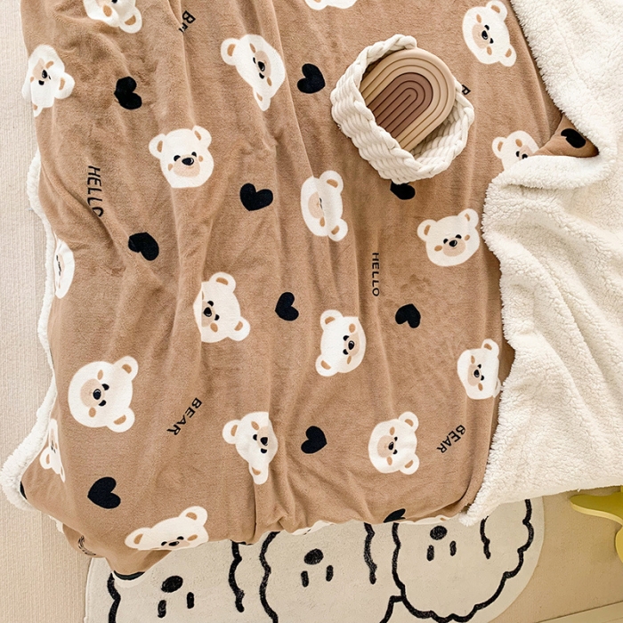 91家纺网 家纺一手货源 找家纺 澳萝拉 2022新款牛奶绒羊羔绒毛毯 布偶熊-咖