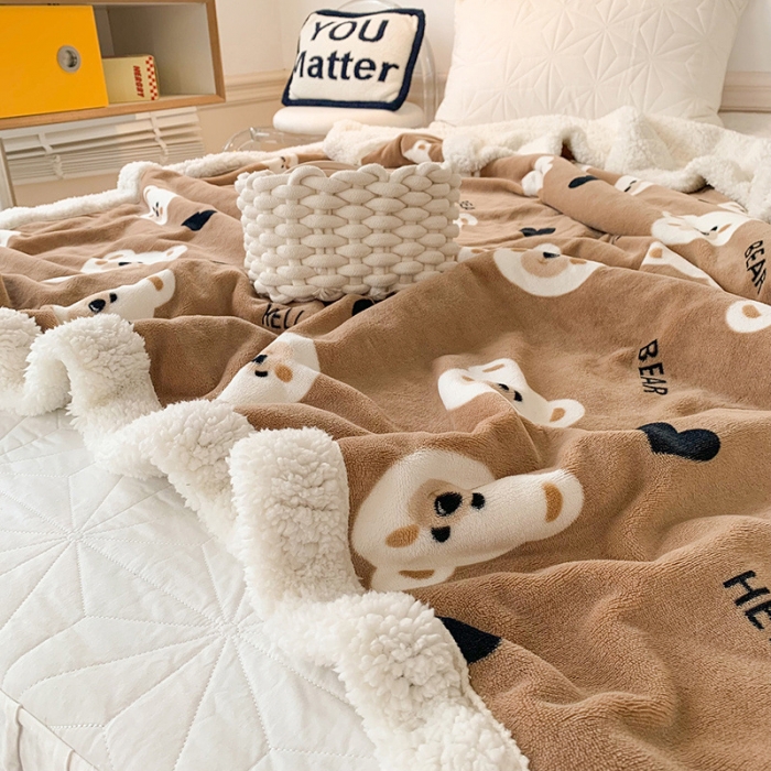 91家纺网 家纺一手货源 找家纺 澳萝拉 2022新款牛奶绒羊羔绒毛毯 布偶熊-咖