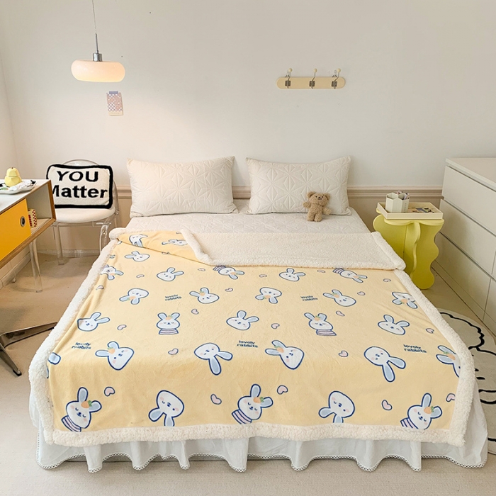 91家纺网 家纺一手货源 找家纺 澳萝拉 2022新款牛奶绒羊羔绒毛毯 萌萌兔