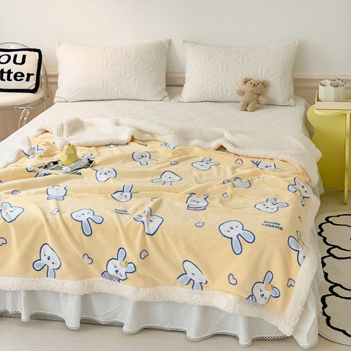 91家纺网 家纺一手货源 找家纺 澳萝拉 2022新款牛奶绒羊羔绒毛毯 萌萌兔