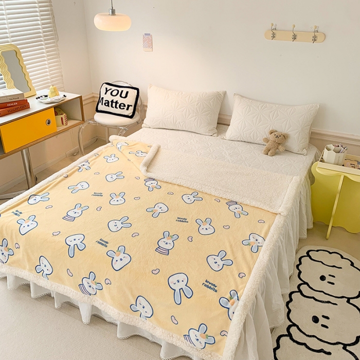 91家纺网 家纺一手货源 找家纺 澳萝拉 2022新款牛奶绒羊羔绒毛毯 萌萌兔