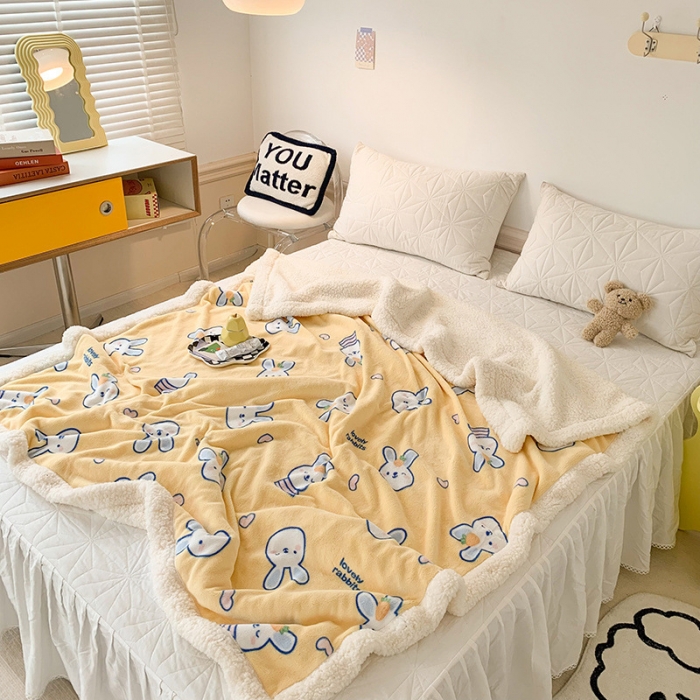 91家纺网 家纺一手货源 找家纺 澳萝拉 2022新款牛奶绒羊羔绒毛毯 萌萌兔