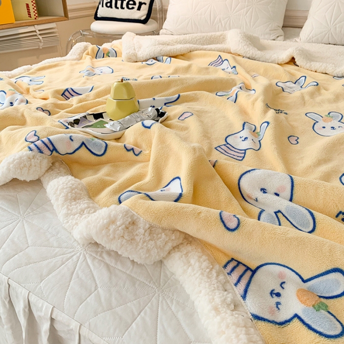 91家纺网 家纺一手货源 找家纺 澳萝拉 2022新款牛奶绒羊羔绒毛毯 萌萌兔