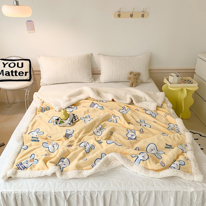 91家纺网 家纺一手货源 找家纺 澳萝拉 2022新款牛奶绒羊羔绒毛毯 萌萌兔