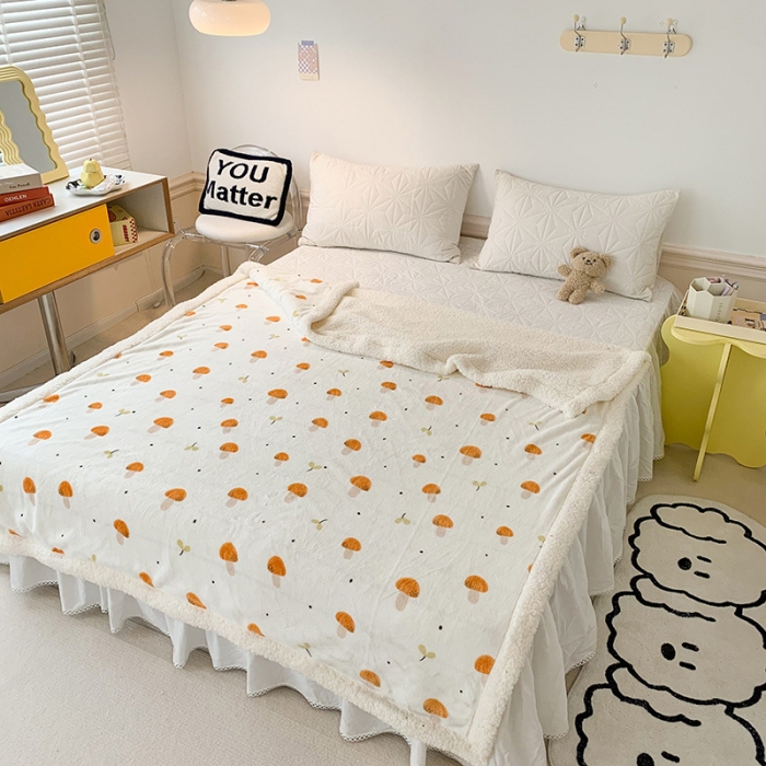 91家纺网 家纺一手货源 找家纺 澳萝拉 2022新款牛奶绒羊羔绒毛毯 蘑菇屋