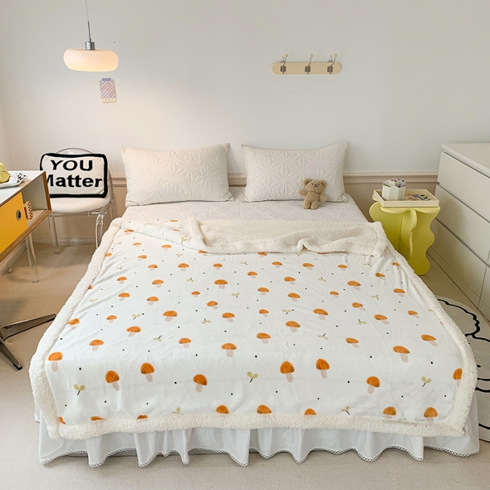 91家纺网 家纺一手货源 找家纺 澳萝拉 2022新款牛奶绒羊羔绒毛毯 蘑菇屋