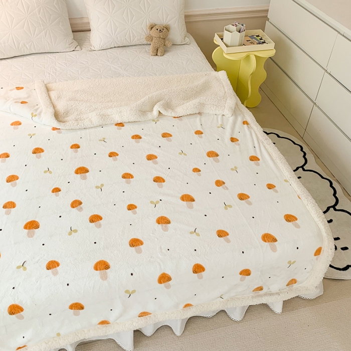 91家纺网 家纺一手货源 找家纺 澳萝拉 2022新款牛奶绒羊羔绒毛毯 蘑菇屋