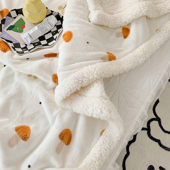 91家纺网 家纺一手货源 找家纺 澳萝拉 2022新款牛奶绒羊羔绒毛毯 蘑菇屋