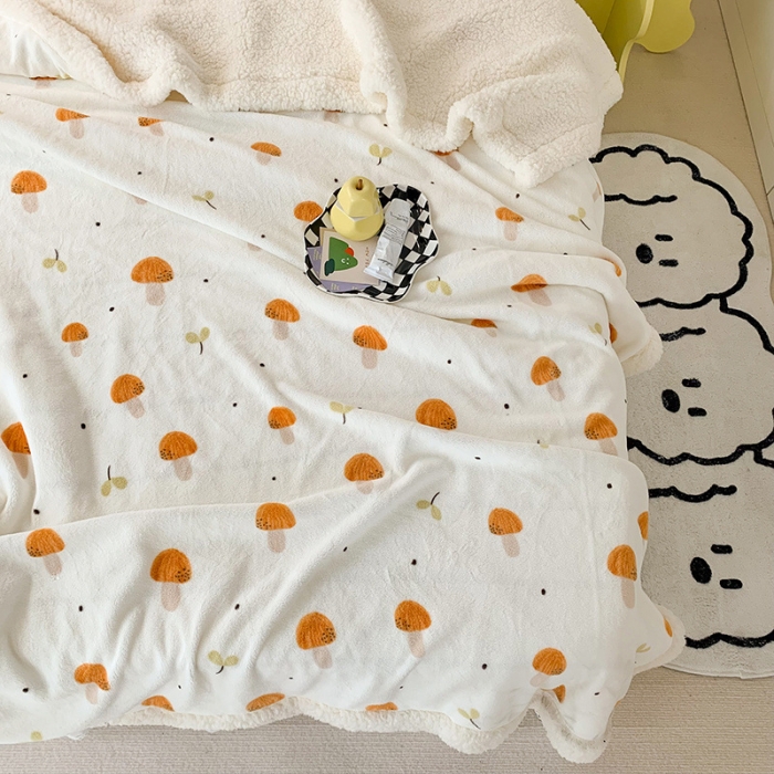 91家纺网 家纺一手货源 找家纺 澳萝拉 2022新款牛奶绒羊羔绒毛毯 蘑菇屋