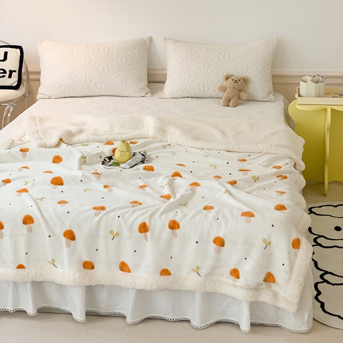 91家纺网 家纺一手货源 找家纺 澳萝拉 2022新款牛奶绒羊羔绒毛毯 蘑菇屋