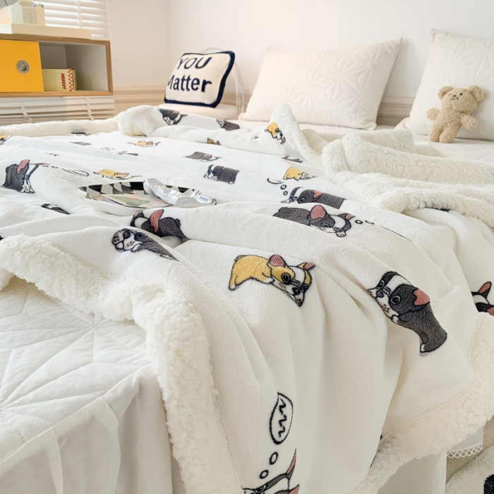 91家纺网 家纺一手货源 找家纺 澳萝拉 2022新款牛奶绒羊羔绒毛毯 趴趴狗