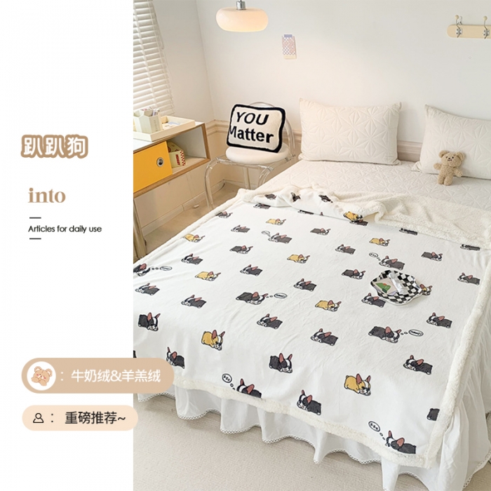 91家纺网 家纺一手货源 找家纺 澳萝拉 2022新款牛奶绒羊羔绒毛毯 趴趴狗