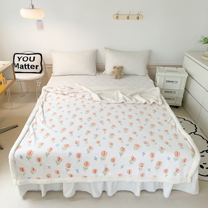 91家纺网 家纺一手货源 找家纺 澳萝拉 2022新款牛奶绒羊羔绒毛毯 郁金香-粉