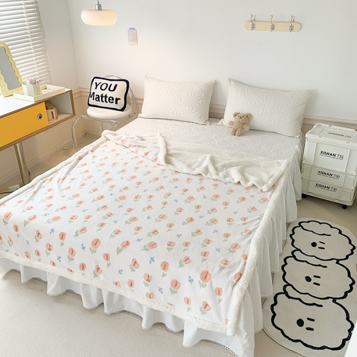 91家纺网 家纺一手货源 找家纺 澳萝拉 2022新款牛奶绒羊羔绒毛毯 郁金香-粉