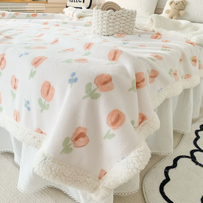 91家纺网 家纺一手货源 找家纺 澳萝拉 2022新款牛奶绒羊羔绒毛毯 郁金香-粉