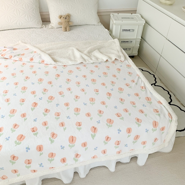 91家纺网 家纺一手货源 找家纺 澳萝拉 2022新款牛奶绒羊羔绒毛毯 郁金香-粉