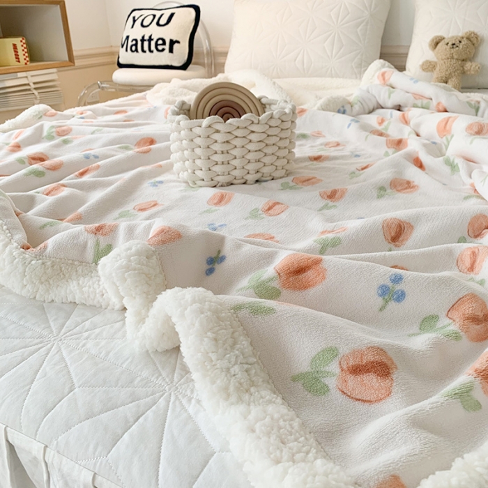 91家纺网 家纺一手货源 找家纺 澳萝拉 2022新款牛奶绒羊羔绒毛毯 郁金香-粉