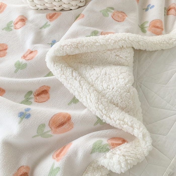 91家纺网 家纺一手货源 找家纺 澳萝拉 2022新款牛奶绒羊羔绒毛毯 郁金香-粉