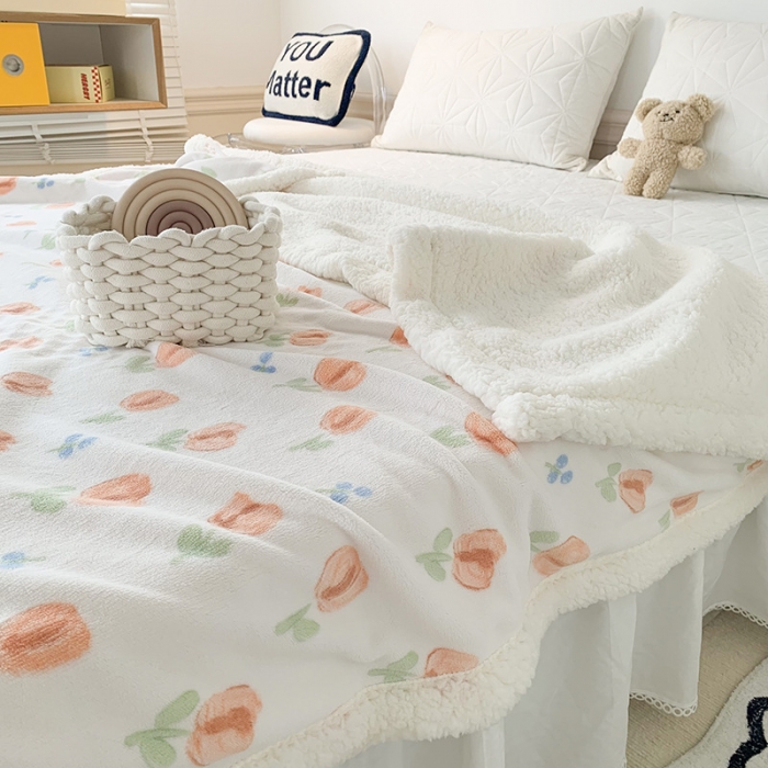 91家纺网 家纺一手货源 找家纺 澳萝拉 2022新款牛奶绒羊羔绒毛毯 郁金香-粉