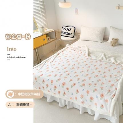 澳萝拉 2022新款牛奶绒羊羔绒毛毯 郁金香-粉