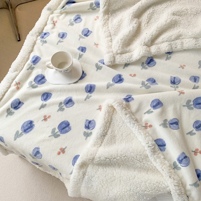 91家纺网 家纺一手货源 找家纺 澳萝拉 2022新款牛奶绒羊羔绒毛毯 郁金香-蓝