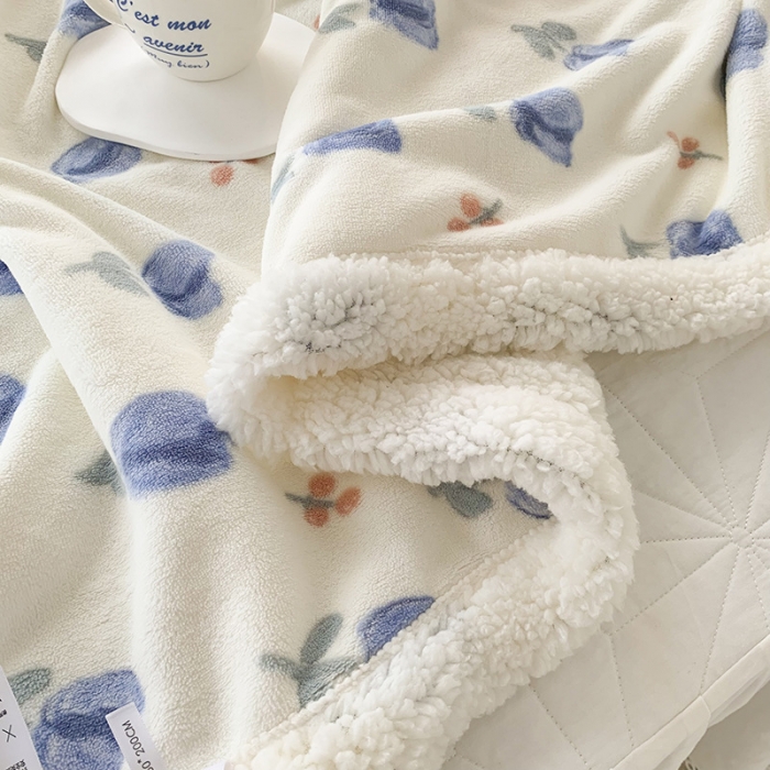 91家纺网 家纺一手货源 找家纺 澳萝拉 2022新款牛奶绒羊羔绒毛毯 郁金香-蓝