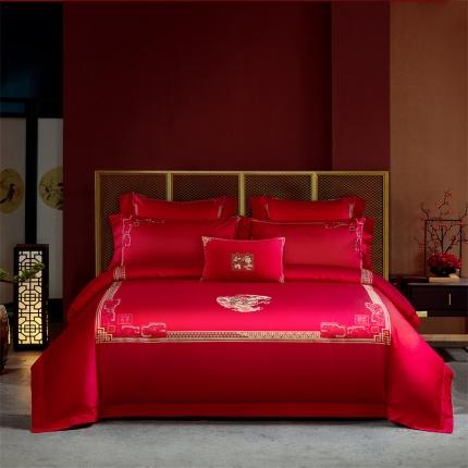 91家纺网 家纺一手货源 找家纺 总 2022新品 60s长绒棉婚庆套件系列-和气致祥（金）