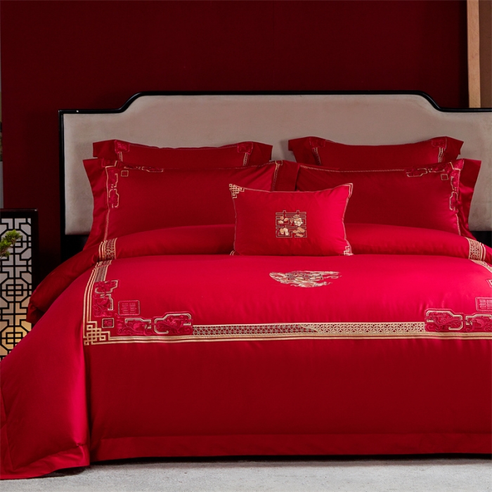 91家纺网 家纺一手货源 找家纺 总 2022新品 60s长绒棉婚庆套件系列-和气致祥（金）