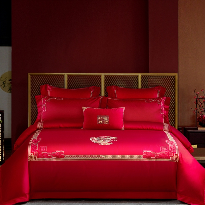 91家纺网 家纺一手货源 找家纺 总 2022新品 60s长绒棉婚庆套件系列-和气致祥（金）