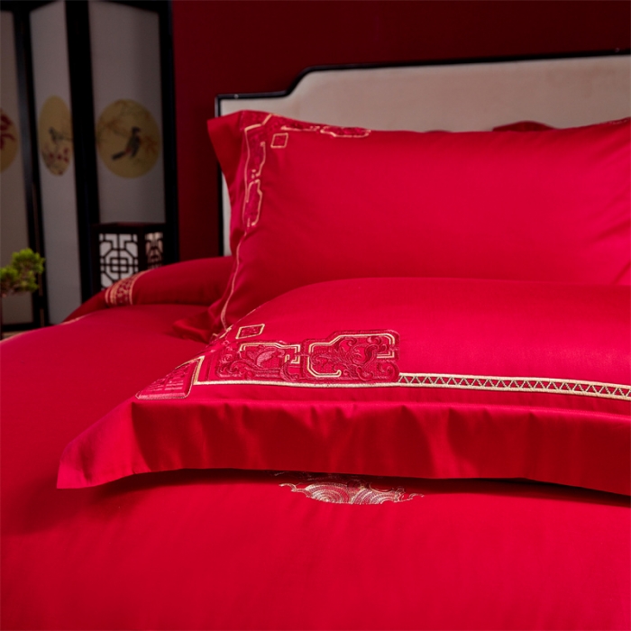 91家纺网 家纺一手货源 找家纺 总 2022新品 60s长绒棉婚庆套件系列-和气致祥（金）