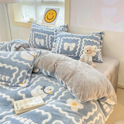 91家纺网 家纺一手货源 找家纺 川悦生活 2024新款立体雪花绒卡通四件套牛奶绒四件套 快乐鸭鸭