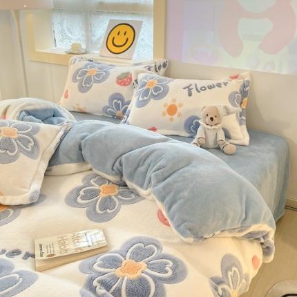 91家纺网 家纺一手货源 找家纺 川悦生活 2024新款立体雪花绒卡通四件套牛奶绒四件套 蜜酱花