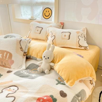 91家纺网 家纺一手货源 找家纺 川悦生活 2024新款立体雪花绒卡通四件套牛奶绒四件套 小鸭故事