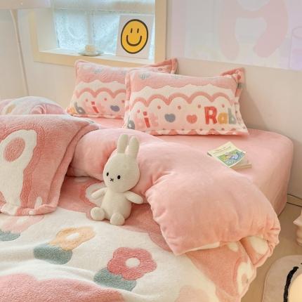 91家纺网 家纺一手货源 找家纺 川悦生活 2024新款立体雪花绒卡通四件套牛奶绒四件套 幸运小兔