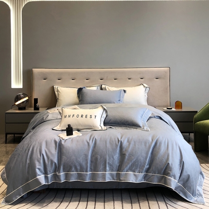 91家纺网 家纺一手货源 找家纺 黑白森林秋冬新品 100支贡缎提花四件套全棉纯棉