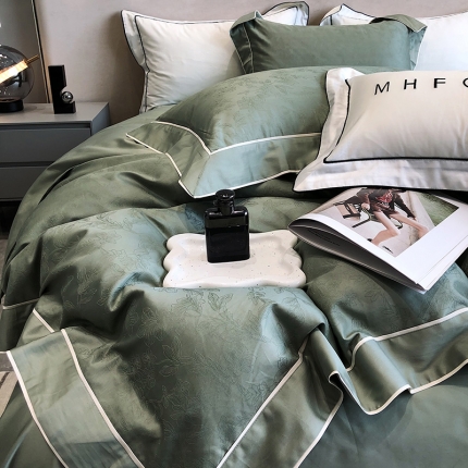 91家纺网 家纺一手货源 找家纺 黑白森林秋冬新品 100支贡缎提花四件套全棉纯棉