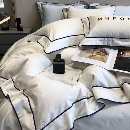 91家纺网 家纺一手货源 找家纺 黑白森林秋冬新品 100支贡缎提花四件套全棉纯棉