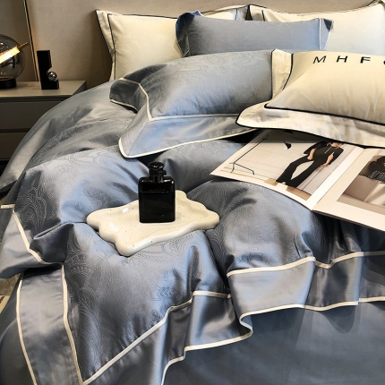 91家纺网 家纺一手货源 找家纺 黑白森林秋冬新品 100支贡缎提花四件套全棉纯棉