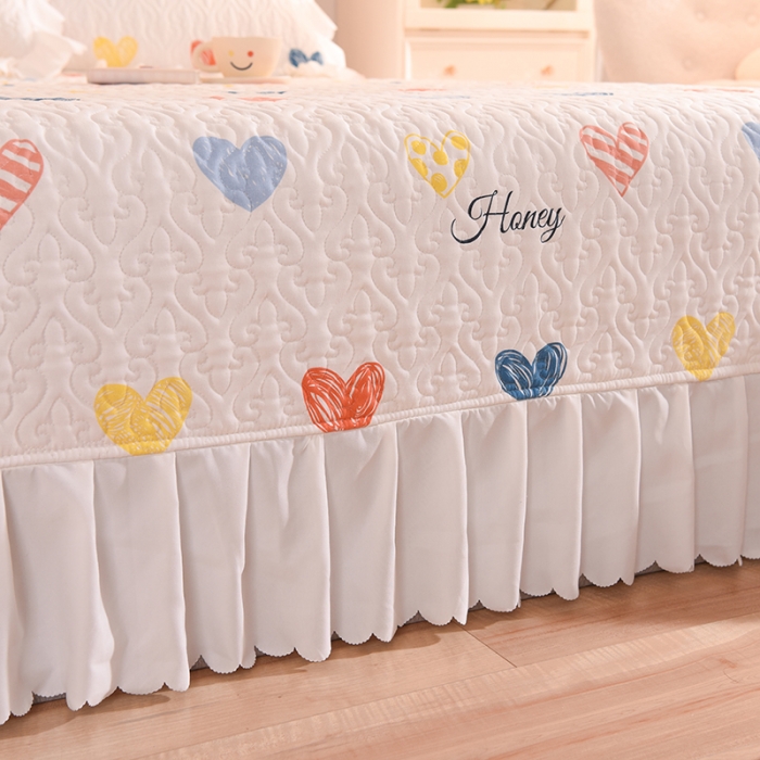 91家纺网 家纺一手货源 找家纺 金盛皇朝2022韩版公主风绗绣三层夹棉床盖宿舍床单心动时光