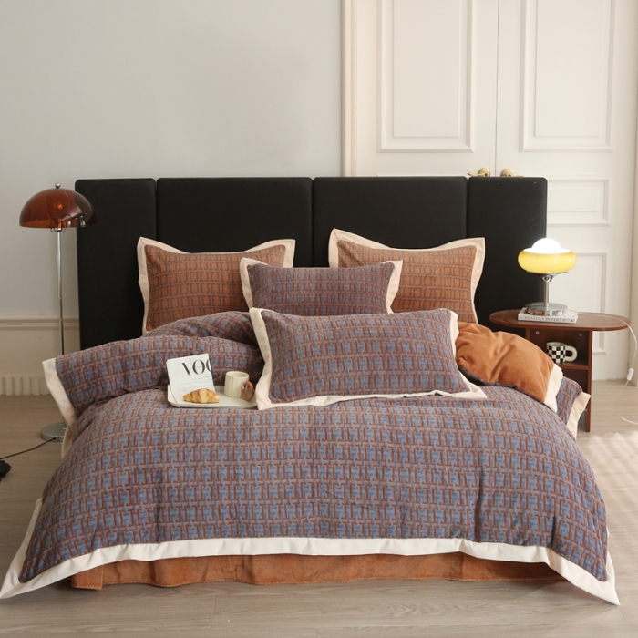 91家纺网 家纺一手货源 找家纺 榻尚2023高端牛奶洛克绒重磅婴儿绒四件套 洛克绒 -格调蓝