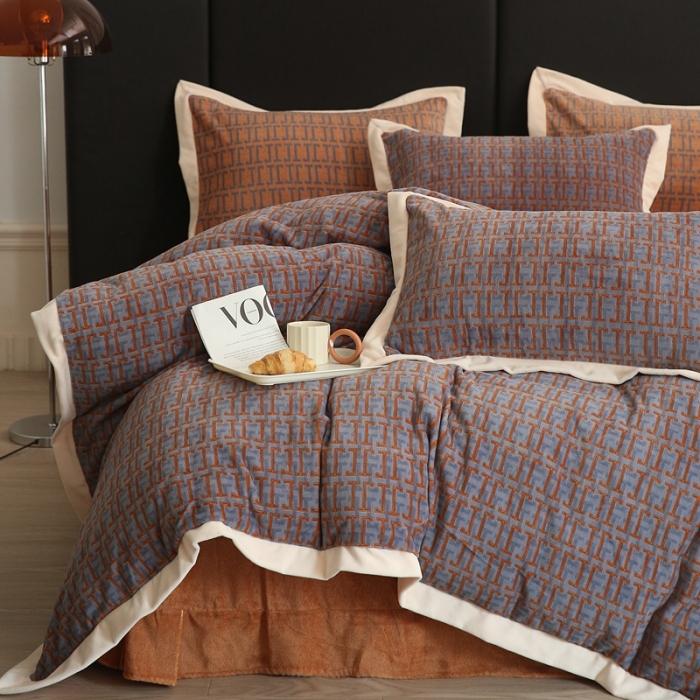 91家纺网 家纺一手货源 找家纺 榻尚2023高端牛奶洛克绒重磅婴儿绒四件套 洛克绒 -格调蓝