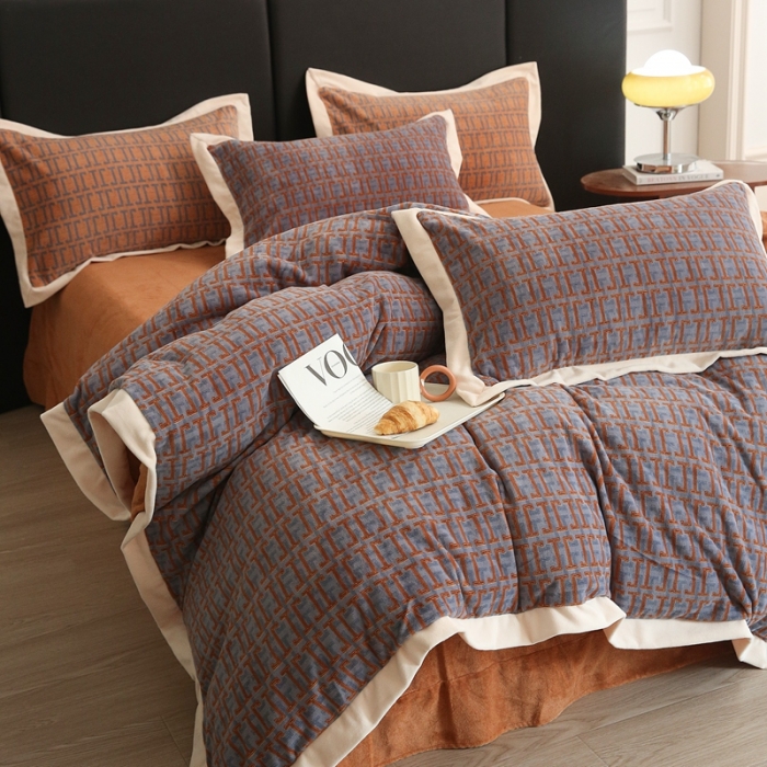 91家纺网 家纺一手货源 找家纺 榻尚2023高端牛奶洛克绒重磅婴儿绒四件套 洛克绒 -格调蓝