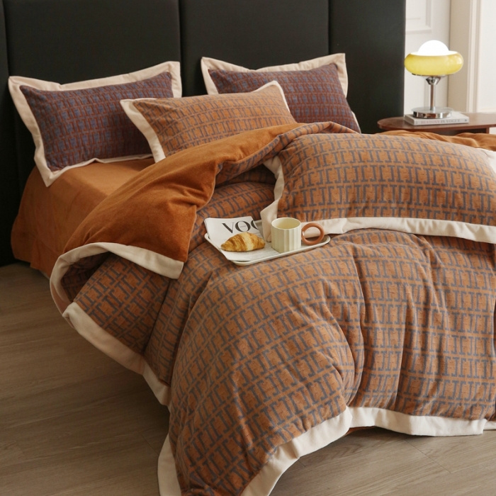 91家纺网 家纺一手货源 找家纺 榻尚2023高端牛奶洛克绒重磅婴儿绒四件套 洛克绒-时尚棕