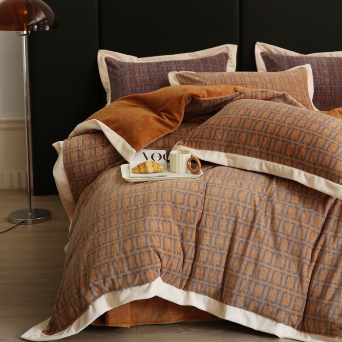 91家纺网 家纺一手货源 找家纺 榻尚2023高端牛奶洛克绒重磅婴儿绒四件套 洛克绒-时尚棕